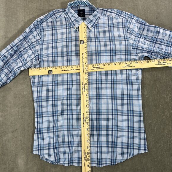 Tailorbyrd Mens Medium Blue Plaid Button Down Shirt - Picture 4 of 6